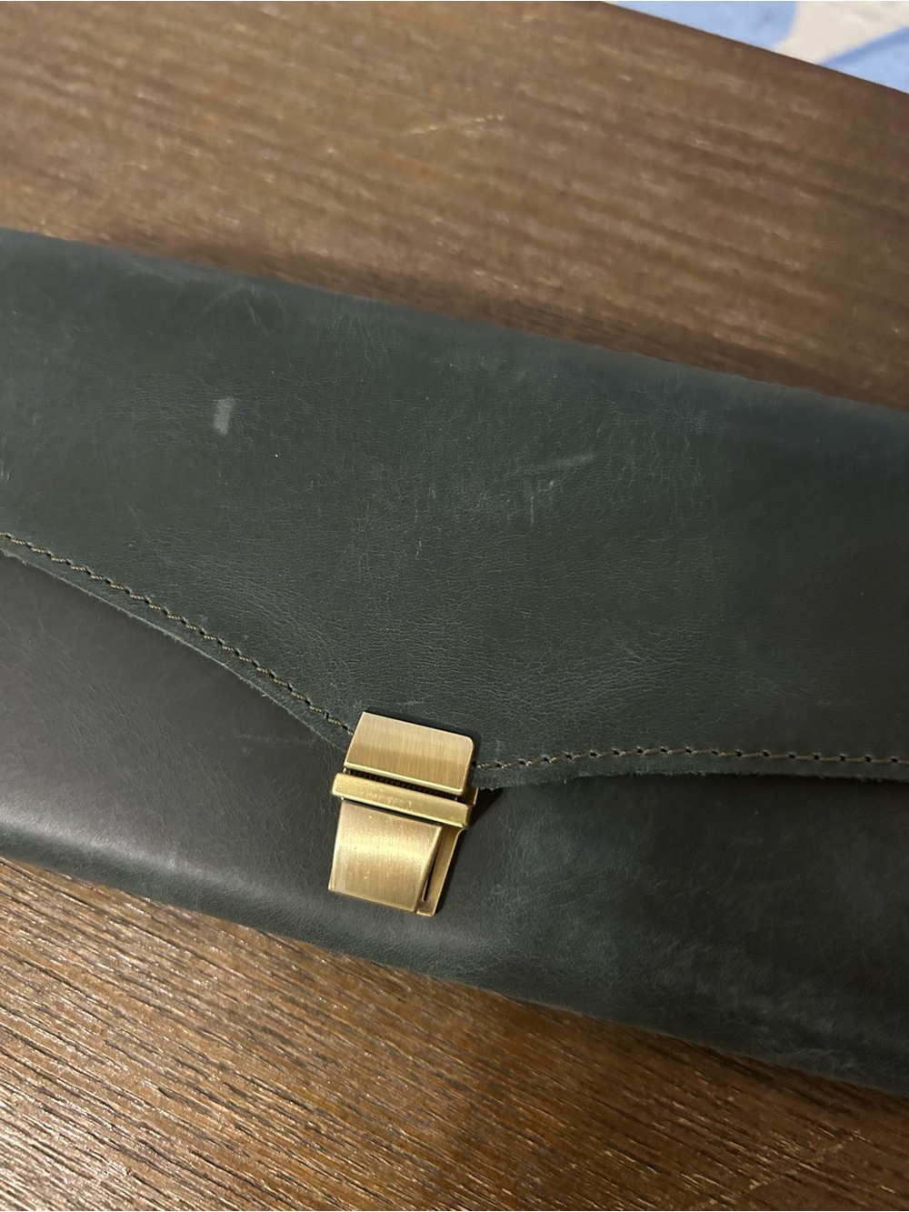 Vintage Style Green Leather Trifold Long Wallet Envelope - Picture 2 of 7